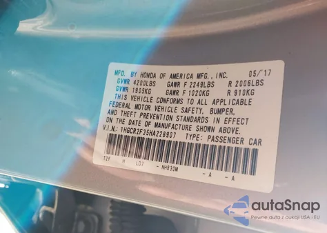 2017 Honda Accord Lx from USA, damaged, VIN 1HGCR2F35HA228907